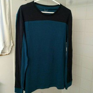 NEW Askya Men's Long-Sleeve Knit Top, Teal & Black, XL